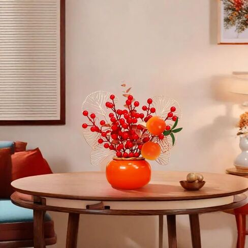Aiouclay Chinese New Year Artificial Plant,Fake Red Berries Ornament, Chinese Feng Shui Tree for Bringing Wealth Luck Success.New Year Table Centerpiece for Spring Festival Housewarming (Orange Red) in Saudi Arabia