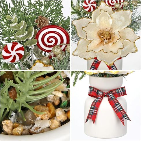 Christmas Centerpieces for Tables, Christmas Floral Arrangements Artificial Magnolia Flowers in Vase Small Xmas Table Arrangements with Ceramic Vase Winter Holiday Table Centerpiece for Dinner Tables in Saudi Arabia