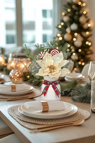 Christmas Centerpieces for Tables, Christmas Floral Arrangements Artificial Magnolia Flowers in Vase Small Xmas Table Arrangements with Ceramic Vase Winter Holiday Table Centerpiece for Dinner Tables in Saudi Arabia
