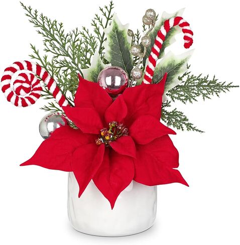 Christmas Centerpieces for Tables, Christmas Floral Arrangements Artificial Magnolia Flowers in Vase Small Xmas Table Arrangements with Ceramic Vase Winter Holiday Table Centerpiece for Dinner Tables in Saudi Arabia