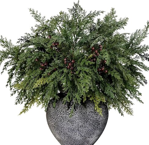 5Pcs 21.7'' Christmas Greenery Stems with Red Berries Artificial Cedar Branches for Indoor Outdoor Home Decoration, Realistic Pine Tree Picks Berry Sprays for Xmas Vases Wreaths Table Decor (5, Green) in Saudi Arabia