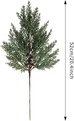 5Pcs 21.7'' Christmas Greenery Stems with Red Berries Artificial Cedar Branches for Indoor Outdoor Home Decoration, Realistic Pine Tree Picks Berry Sprays for Xmas Vases Wreaths Table Decor (5, Green) in Saudi Arabia