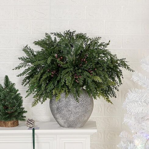 5Pcs 21.7'' Christmas Greenery Stems with Red Berries Artificial Cedar Branches for Indoor Outdoor Home Decoration, Realistic Pine Tree Picks Berry Sprays for Xmas Vases Wreaths Table Decor (5, Green) in Saudi Arabia
