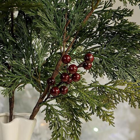 5Pcs 21.7'' Christmas Greenery Stems with Red Berries Artificial Cedar Branches for Indoor Outdoor Home Decoration, Realistic Pine Tree Picks Berry Sprays for Xmas Vases Wreaths Table Decor (5, Green) in Saudi Arabia