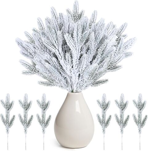 clothmile 100 Pcs Snow Frosted Pine Branches Artificial Christmas Pine Branches Snowy Pine Needles Fake Greenery Pine Spray Picks for DIY Garland Crafts Winter Tree Decorations in Saudi Arabia