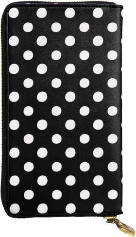 KOPOSTYZT Stylish Black And White Polka Dots Long Leather Wallet For Women, Large Capacity Pu Leather Purse, Phone Card Holder Case Credit Card Wallet, Classy Clutch For Ladies & Men in Saudi Arabia