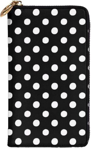 KOPOSTYZT Stylish Black And White Polka Dots Long Leather Wallet For Women, Large Capacity Pu Leather Purse, Phone Card Holder Case Credit Card Wallet, Classy Clutch For Ladies & Men in Saudi Arabia