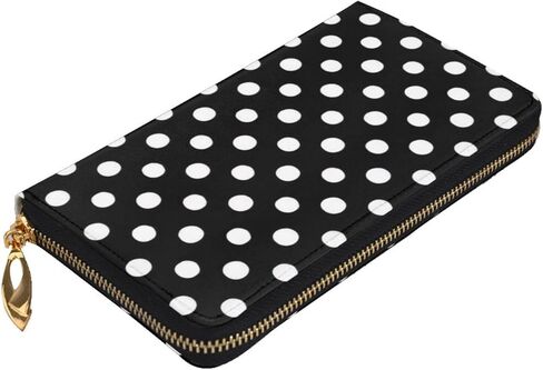 KOPOSTYZT Stylish Black And White Polka Dots Long Leather Wallet For Women, Large Capacity Pu Leather Purse, Phone Card Holder Case Credit Card Wallet, Classy Clutch For Ladies & Men in Saudi Arabia