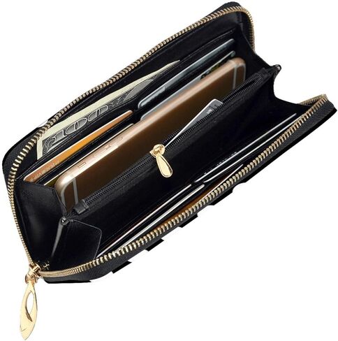 KOPOSTYZT Stylish Black And White Polka Dots Long Leather Wallet For Women, Large Capacity Pu Leather Purse, Phone Card Holder Case Credit Card Wallet, Classy Clutch For Ladies & Men in Saudi Arabia