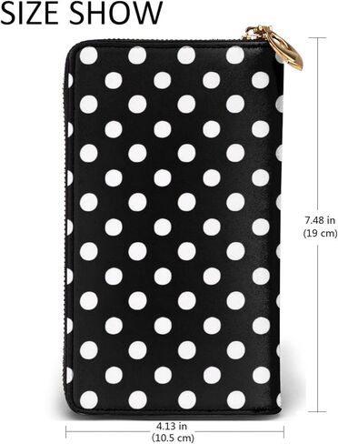 KOPOSTYZT Stylish Black And White Polka Dots Long Leather Wallet For Women, Large Capacity Pu Leather Purse, Phone Card Holder Case Credit Card Wallet, Classy Clutch For Ladies & Men in Saudi Arabia