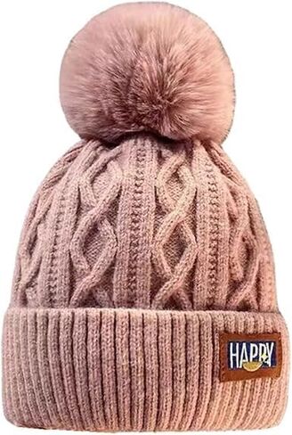 Women's Winter Beanie Hat - Warm Fleece Lined Knitted Soft Ski Cuff Cap with Pom Pom in Saudi Arabia