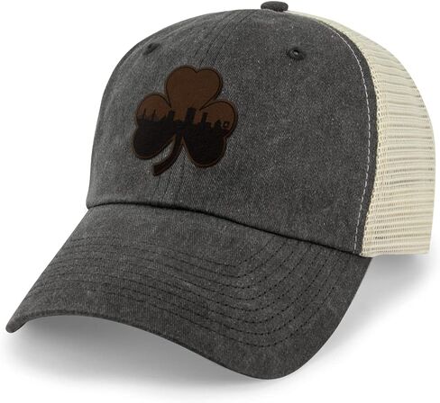 Chowdaheadz Boston Shamrock Skyline Leather Patch Relaxed Trucker Hat in Kuwait