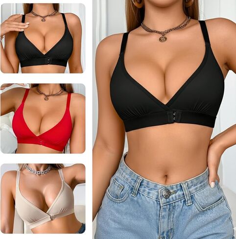 3 Pack Women's Bras Wireless Seamless Lingerie No Padded Bralettes Front Closure Comfort Underwear in Saudi Arabia