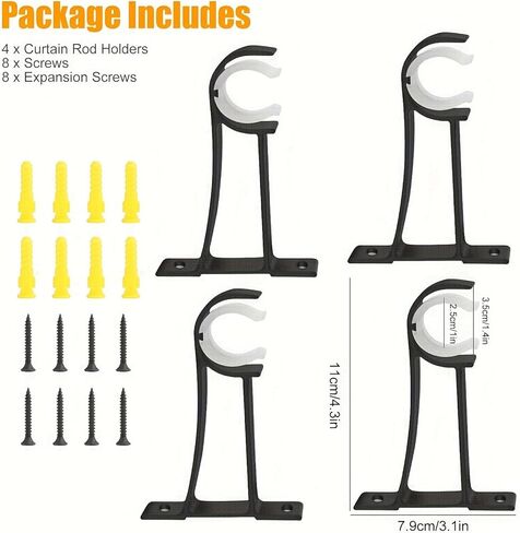 Curtain Rod Bracket, Heavy Duty Curtain Rod Holders Single Decorative Rod Hooks Hanger Fit for 1 Inch Drapes Rod, Black (Set of 4) in Saudi Arabia