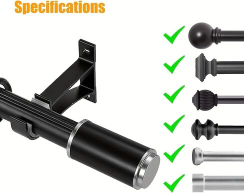 Curtain Rod Bracket, Heavy Duty Curtain Rod Holders Single Decorative Rod Hooks Hanger Fit for 1 Inch Drapes Rod, Black (Set of 4) in Saudi Arabia