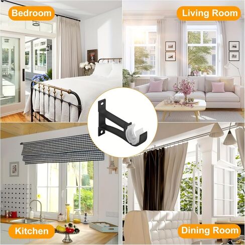 Curtain Rod Bracket, Heavy Duty Curtain Rod Holders Single Decorative Rod Hooks Hanger Fit for 1 Inch Drapes Rod, Black (Set of 4) in Saudi Arabia