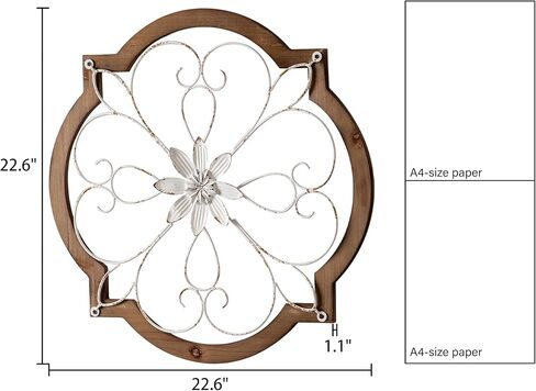 Sintosin Vintage Wrought Iron Wall Decor 22", Hanging Farmhouse Distressed White Metal Scroll Wall Decor, Wood Frame and Metal Flower Wall Art Decor for Living Room Entryway Hallway in Saudi Arabia