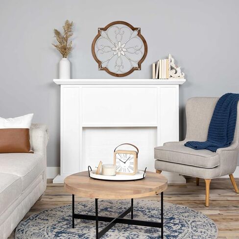 Sintosin Vintage Wrought Iron Wall Decor 22", Hanging Farmhouse Distressed White Metal Scroll Wall Decor, Wood Frame and Metal Flower Wall Art Decor for Living Room Entryway Hallway in Saudi Arabia