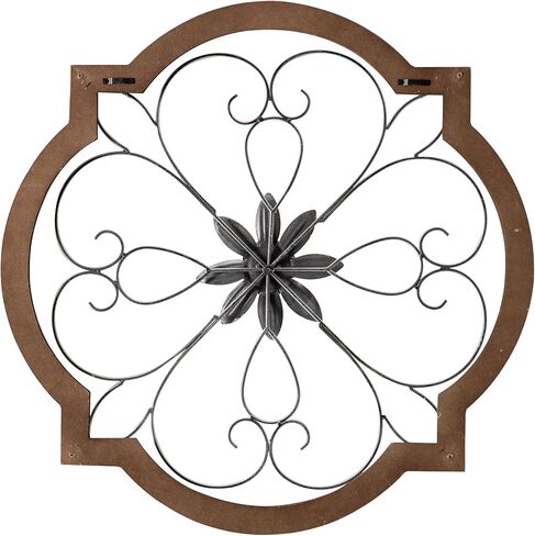 Sintosin Vintage Wrought Iron Wall Decor 22", Hanging Farmhouse Distressed White Metal Scroll Wall Decor, Wood Frame and Metal Flower Wall Art Decor for Living Room Entryway Hallway in Saudi Arabia