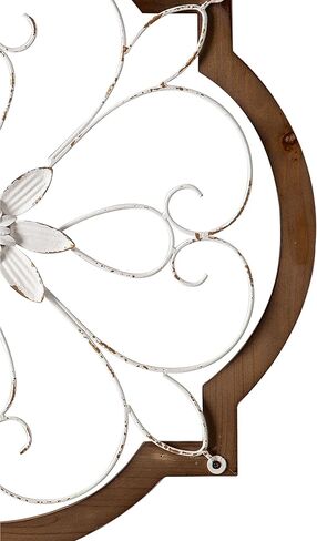 Sintosin Vintage Wrought Iron Wall Decor 22", Hanging Farmhouse Distressed White Metal Scroll Wall Decor, Wood Frame and Metal Flower Wall Art Decor for Living Room Entryway Hallway in Saudi Arabia