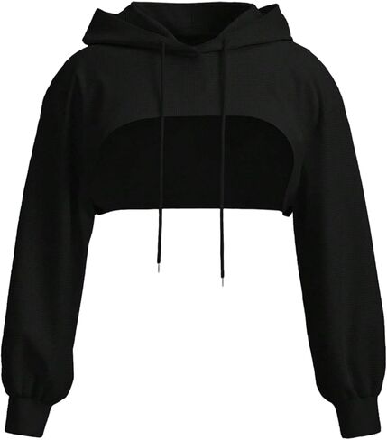 WDIRARA Women's Plus Size Drawstring Cropped Hoodie Long Sleeve Hooded Sweatshirts Streetwear in Saudi Arabia