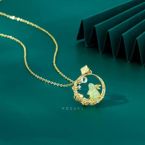 KOZUKI Jade necklace Bunny necklace pendant jade necklace for women for man jade necklace with 14k gold in Saudi Arabia