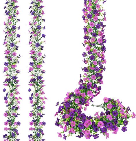 meivines 2 حزمة الزهور الاصطناعية إكليل اللبلاب، ديكور الربيع والصيف مقاومة للأشعة فوق البنفسجية وهمية ديزي فاينز الزهور الكرمة الحرير شنقا زهرة للديكور المنزل حديقة الزفاف صورة كشك خلفية (أحمر أصفر أرجواني) in Kuwait