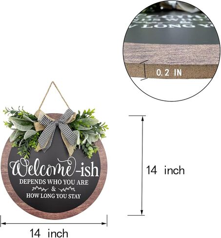 14 Inch Welcome Sign for Front Door Wooden Door Wreath Decoration Funny Welcome-ish Outdoor Hanging Signs for Gift Farmhuose Home Indoor All Seasons in Saudi Arabia