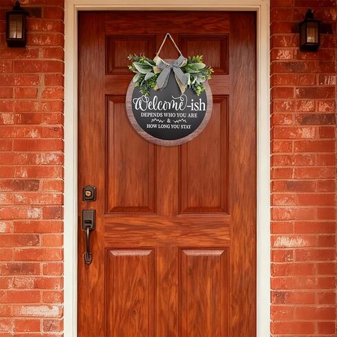 14 Inch Welcome Sign for Front Door Wooden Door Wreath Decoration Funny Welcome-ish Outdoor Hanging Signs for Gift Farmhuose Home Indoor All Seasons in Saudi Arabia