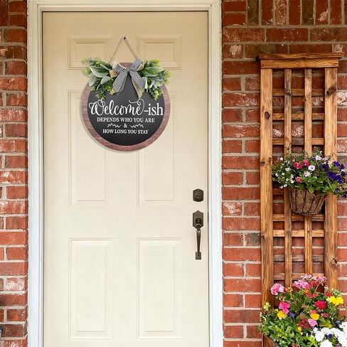 14 Inch Welcome Sign for Front Door Wooden Door Wreath Decoration Funny Welcome-ish Outdoor Hanging Signs for Gift Farmhuose Home Indoor All Seasons in Saudi Arabia
