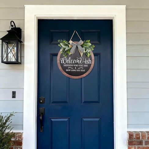 14 Inch Welcome Sign for Front Door Wooden Door Wreath Decoration Funny Welcome-ish Outdoor Hanging Signs for Gift Farmhuose Home Indoor All Seasons in Saudi Arabia