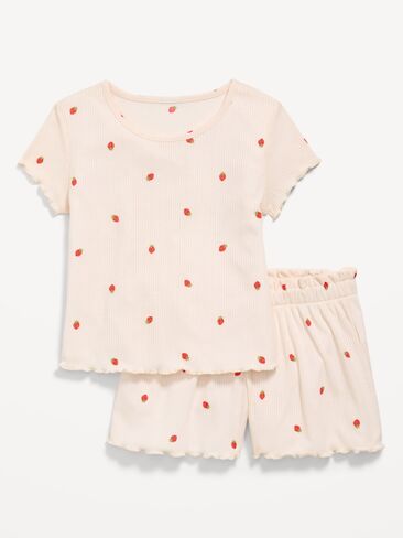 Old Navy Ribbed Lettuce-Edge Pajama Top and Shorts Set for Girls - Strawberry in Saudi Arabia