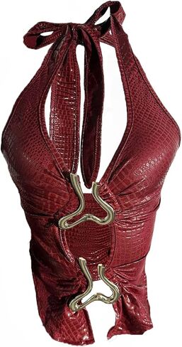 Floerns Women's Cut Out Crocodile Leather Halter Tops Metal Linked Punk Gothic Tank Top in Saudi Arabia