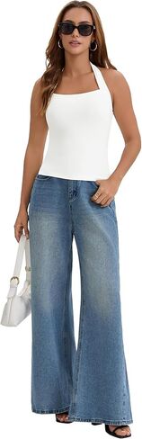 ONFERS Halter Tops for Women Sleeveless Square Neck Tank Top Summer Going Out Tops with Side Slits Y2k Outfits in Saudi Arabia