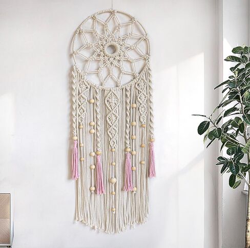 eobtain boho macrame الجدار شنقا اليدوية حلم الماسك الوردي والأبيض المنسوجة نسيج الجدار ديكور زاك شرابة جدار الفن البوهيمي ديكور المنزل لغرفة النوم غرفة المعيشة، هدايا للفتيات امرأة أمي in Kuwait