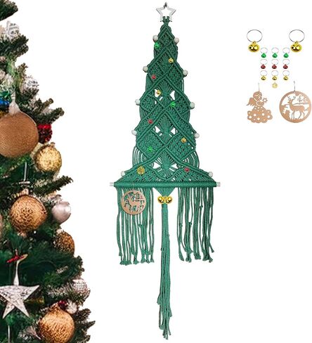 beausougon كبير مكرميه شجرة عيد الميلاد الجدار شنقا، بوهو عطلة نسيج، شجرة عيد الميلاد فريدة من نوعها، جدار ديكور فني لغرفة المعيشة، غرفة نوم، ويعرض عطلة in Kuwait