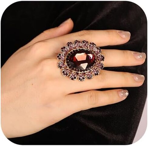 Xerling Big Crystal Rhinestone Ring Women Statement Ring Cocktail Party Promise Prom Ring Aesthetic Finger Ring in Saudi Arabia