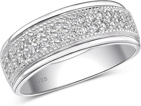 HAULTENG Lab-Created Moissanite Mens Wedding Band Double Row Wedding Ring For Men 925 Sterling Silver Sz 8-13 in Saudi Arabia