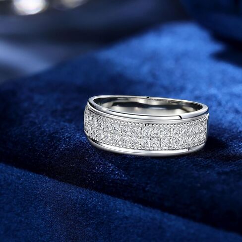 HAULTENG Lab-Created Moissanite Mens Wedding Band Double Row Wedding Ring For Men 925 Sterling Silver Sz 8-13 in Saudi Arabia