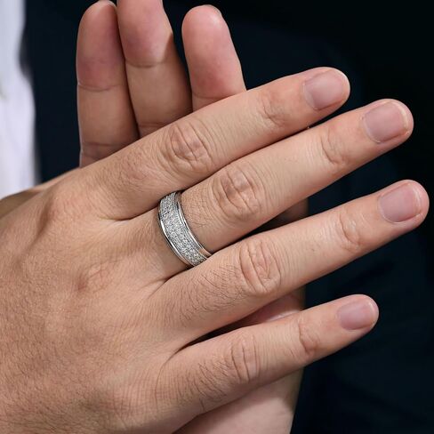HAULTENG Lab-Created Moissanite Mens Wedding Band Double Row Wedding Ring For Men 925 Sterling Silver Sz 8-13 in Saudi Arabia