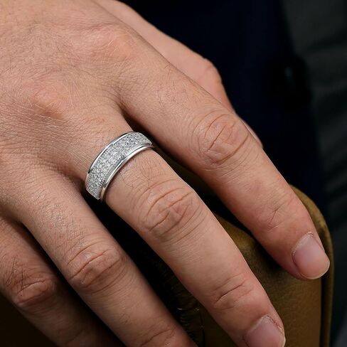 HAULTENG Lab-Created Moissanite Mens Wedding Band Double Row Wedding Ring For Men 925 Sterling Silver Sz 8-13 in Saudi Arabia
