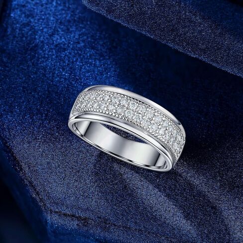 HAULTENG Lab-Created Moissanite Mens Wedding Band Double Row Wedding Ring For Men 925 Sterling Silver Sz 8-13 in Saudi Arabia