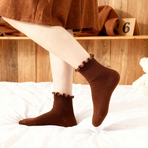 Xinjoduz 6 Pairs Womens Frilly Socks Ruffle Ankle Socks Women Cotton Cute Crew Breathable Short Lettuce Edge Sock Soft Knit Ruffled Sock Lightweight Pairs with All Shoes and Clothes (6 Colors) in Saudi Arabia