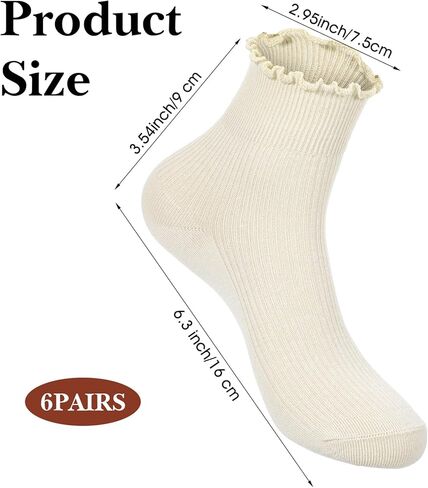Xinjoduz 6 Pairs Womens Frilly Socks Ruffle Ankle Socks Women Cotton Cute Crew Breathable Short Lettuce Edge Sock Soft Knit Ruffled Sock Lightweight Pairs with All Shoes and Clothes (6 Colors) in Saudi Arabia