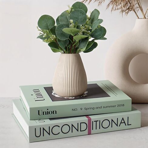 Decorative Books, Set of 2 Elegant Fake Book with Artificial Eucalyptus for Home Decor- Enhance Coffee Table, Bookshelf, Entryway, Mantel Decor-Beautiful Faux Books for Photo Storage, or Keepsake Box in Saudi Arabia