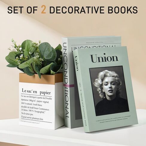 Decorative Books, Set of 2 Elegant Fake Book with Artificial Eucalyptus for Home Decor- Enhance Coffee Table, Bookshelf, Entryway, Mantel Decor-Beautiful Faux Books for Photo Storage, or Keepsake Box in Saudi Arabia