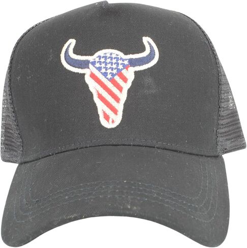 قبعة أمريكان بيسون شبكية سوداء Snapback - قبعة بيسبول من نسيج قطني طويل وبوليستر مع شعار البيسون المطرز in Kuwait
