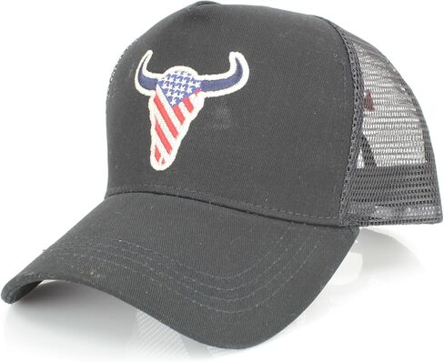 قبعة أمريكان بيسون شبكية سوداء Snapback - قبعة بيسبول من نسيج قطني طويل وبوليستر مع شعار البيسون المطرز in Kuwait