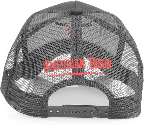 قبعة أمريكان بيسون شبكية سوداء Snapback - قبعة بيسبول من نسيج قطني طويل وبوليستر مع شعار البيسون المطرز in Kuwait