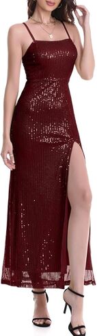 فستان Timathous النسائي ذو الأشرطة السباغيتي بفتحة من الترتر وفساتين حفلات النادي اللامعة اللامعة in Kuwait